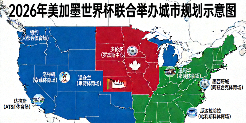 2026年美加墨世界杯联合举办城市规划示意图
